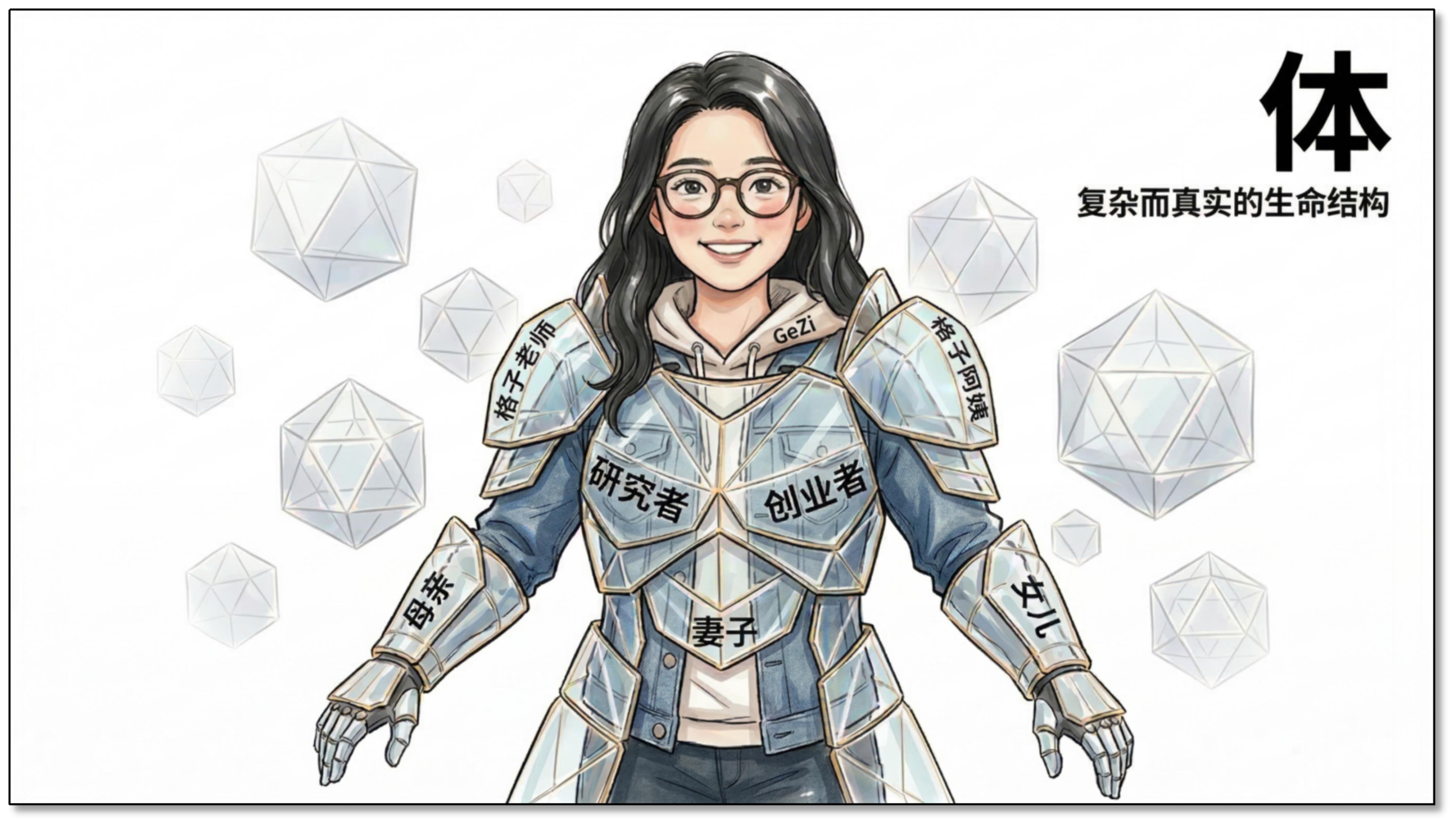 体——复杂而真实的生命结构：格子身着多角色铠甲的插图